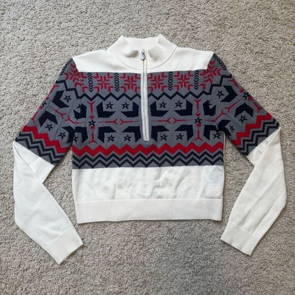 Perfect Moment Nordic Half Zip Sweater in Snow White Merino Wool Medium - Picture 3 of 7